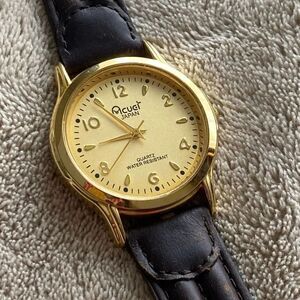 Acugi Japanese Gold Watch with Black Leather Strap